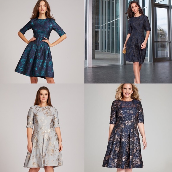 Teri Jon Floral Jacquard A-Line Dress - Picture 9 of 9